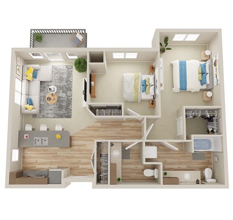 Floor plan for 2 beds, 1.5 baths, 1000 sqft